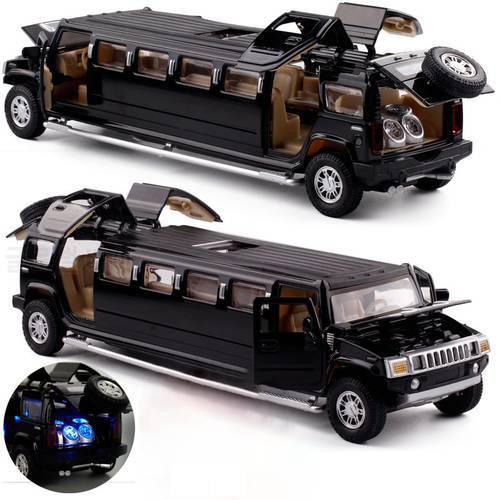 High Simulation 1:32 Alloy Hummer Lengthen Limousine Metal Diecast Car Model Pull Back Flashing Musical Kids Toy Vehicles gift