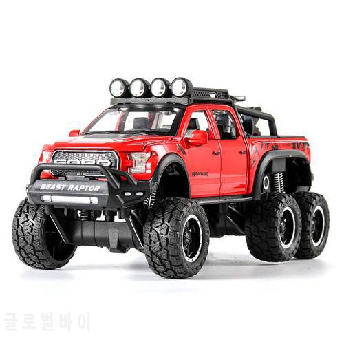 1/28 Off Road Ford Raptor F150 Pickup With Motorycle Gifts Alloy Die Cast Sound Light Pull Back Off-road Model Toys Vehicle