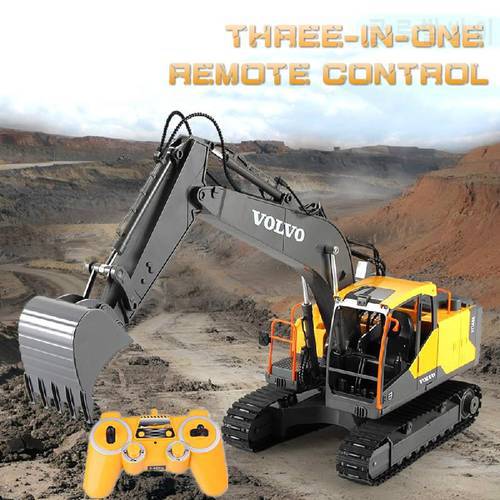 Simulation 3-in-1Multi-functional RC Construction Excavator 660 Degree Rotation Alloy Bucket Gripper Bit Imitate Sound RC Truck