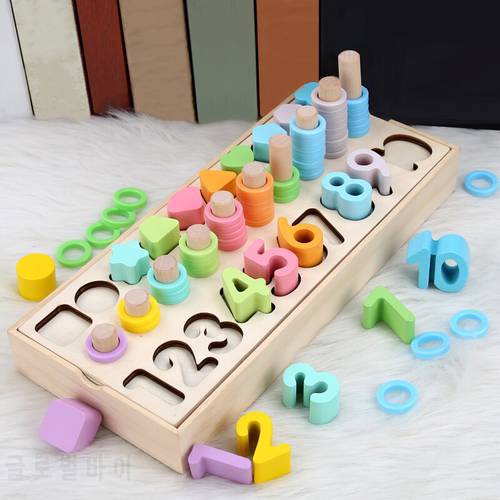 Montessori Wooden Toys Geometric Shape Matching Count Magnetic Fishing Toys Math Early Educational Busy Board Toys For Children