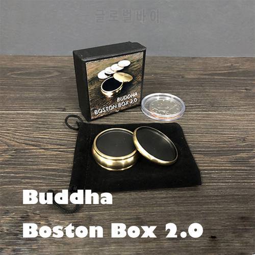 Buddha Boston Box 2.0 + Half Dollar Shell Magic Tricks Close Up Illusions Gimmick Props Mentalism Coin Penetrate Vanish Magia
