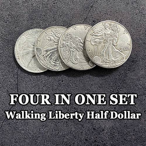 Four in One Walking Liberty Half Dollar Set Magic Tricks Coin Appear Vanish Magia Magician Accessory Close Up Illusion Mentalism