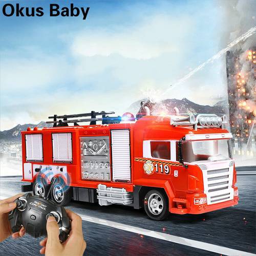 Remote Control Water Jet Fire Truck Scale Simulation Fire Truck One Key Water Spray Cool Lights Kids Best Gift