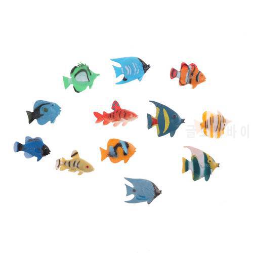 12 pcs Tropical Ocean Fish Pet Figures Toy Gift PVC Pool Fish Toy Early Education Mini Marine Animals Sea Life Model Toys