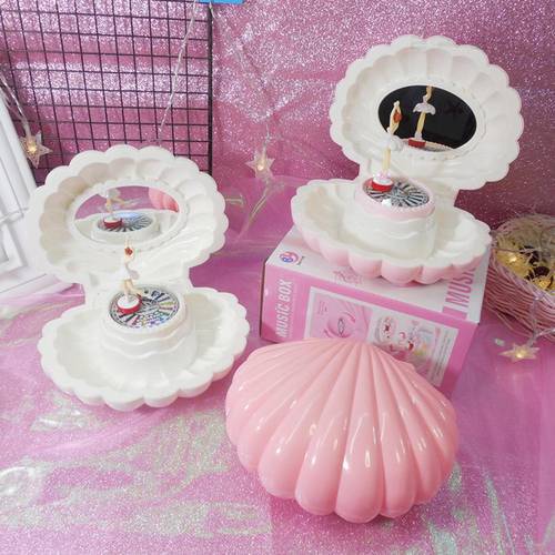 Pink Shell Shaped Rotating Girl LED Flashing Music Box Musical Toy Kids Xmas Gift