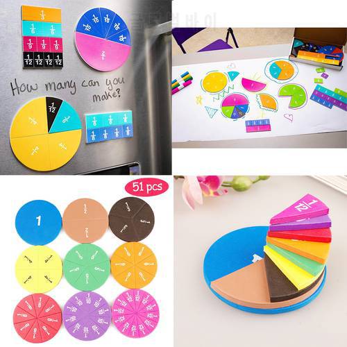 51pcs Magnetic Circular Fractions Card Toys Early Education School Aids Toy Gift