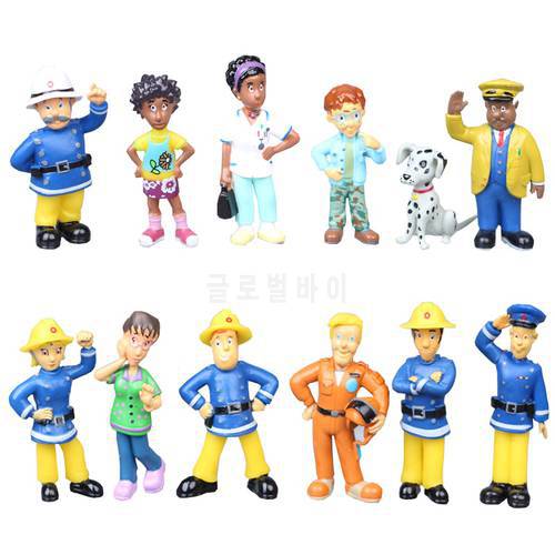 12Pcs/set Fireman Sam Cartoon Anime Fire Fighting Figure Model PVC Doll Toys Boy Girl Toy For Kids Birthday Xmas Gift