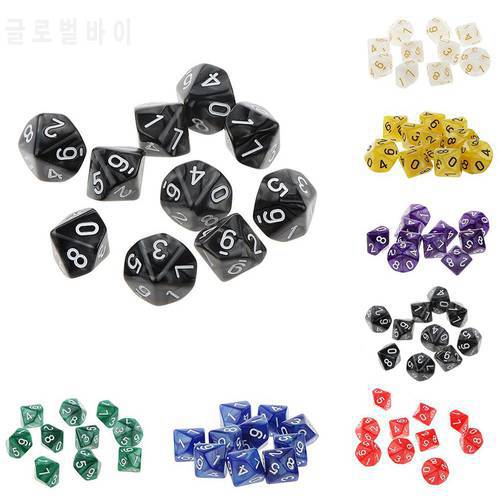 10Pcs Multi-sided Solid Color TRPG Game D10 Polyhedral Dice Party Props Gift