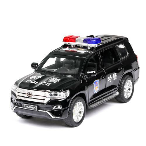 Simulation 1:32 Land Cruiser police alloy model,exquisite die-cast 6-door sound and light back-off vehicle model,free shipping
