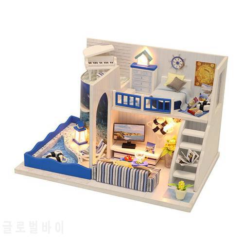 Box Building Seaview Room Theatre Dollhouse DIY Miniatures Kit With Furniture Wooden Doll Build House Toys For Children