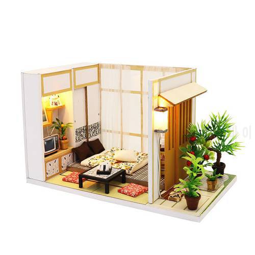 Mini Doll House Free Dust Cover Led Light Poppenhuis Diy Wooden Miniatures Dollhouse Garden Wood Toys For Children Diorama Ally