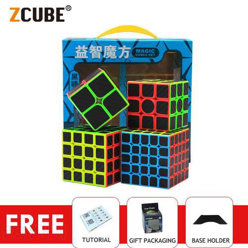 ZCube 4pcs Magic Cube Pack Bundle Set Carbon Fiber 2x2 3x3 4x4 5x5 Professional Neo Cubo Magico Toys Gift Pack For Children