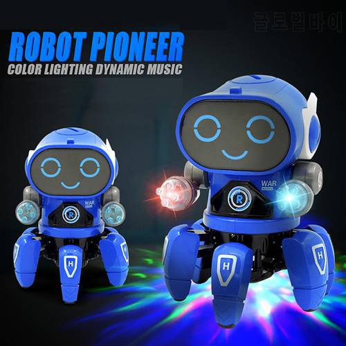 Cute 6-Claws Colorful LED Light Music Dancing Mini Electric Robot Kids Toy Gift