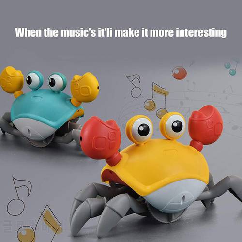 Electric Induction Crab Toy Simulation Cute Cartoon Automatic Obstacle Avoidance Crab Toy Light Music Charging Crab Run Kids Toy