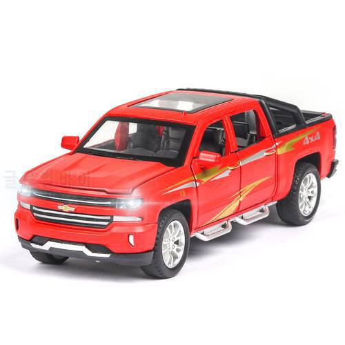 Limited Sales Of Chevrolet Silverado 4*4 1:32 Car Model Diecasts Toy Vehicles Sound Light Pull Back Children Toys car Christmas