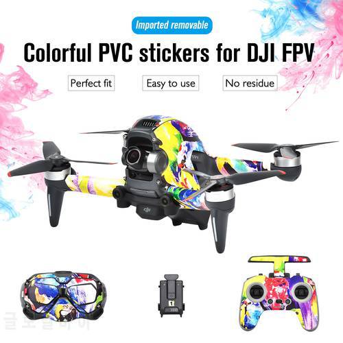 DJI FPV Drone Sticker Colorful Body PVC Skin Waterproof Sticker Set for DJI FPV Combo Goggles V2 Remote Controller Accessories