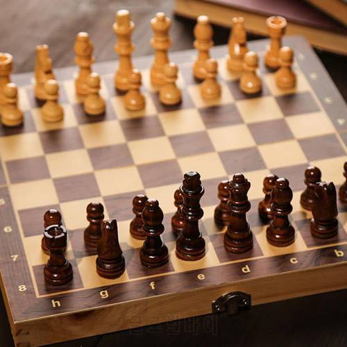 39*39cm 3 in 1 Chess Folding Wood Color Chess with Large Chessboard for Beginners Children Adults
