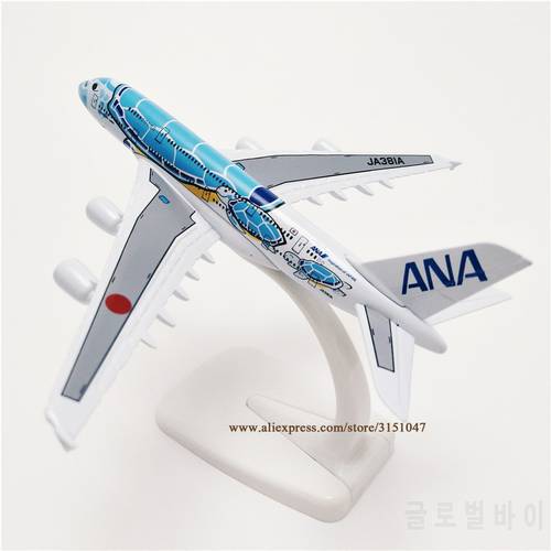 NEW Blue 16cm Air Japan ANA Airbus A380 Cartoon Sea Turtle Airlines Plane Model Alloy Metal Diecast Model Airplane Aircraft