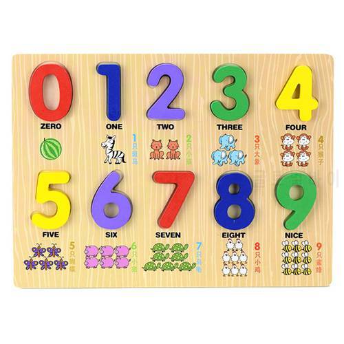 Animal Print Wooden 0-9 Number Puzzles Board Counting Math Learning Kids Toy