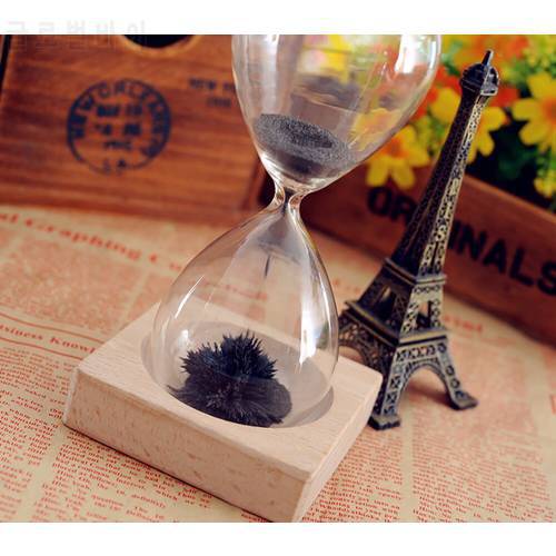 Stress Releiver Magnetic Hour Glass With Wooden Base - Best to Gift Awaglass Hand-blown Timer clock Magnet Magnetic Hourglass
