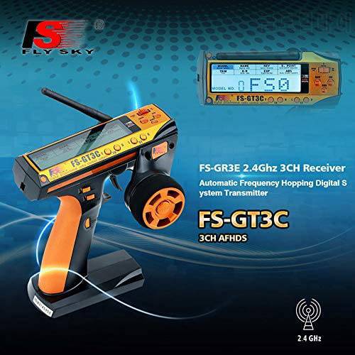 FlySky GT3C FS-GT3C 2.4GHz 3-Channel Transmitter with GR3E Receiver 2 Batteries For RC Cars Boat