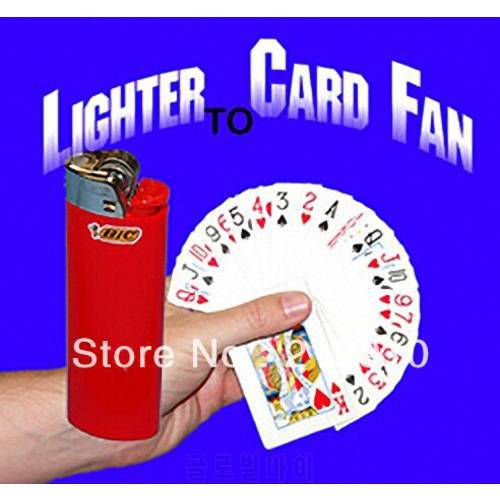 Free shipping Lighter To Card Fan Magic Tricks
