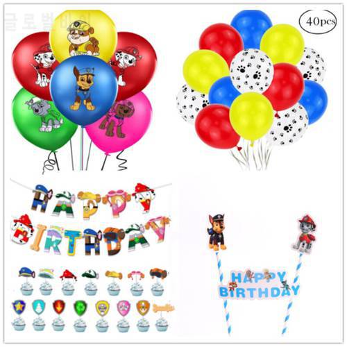 2021 New Paw Patrol Pull Flags and Flowers Banner Cake Card Cartoon Dog Patrol Theme Birthday Party Flag Door Hanging