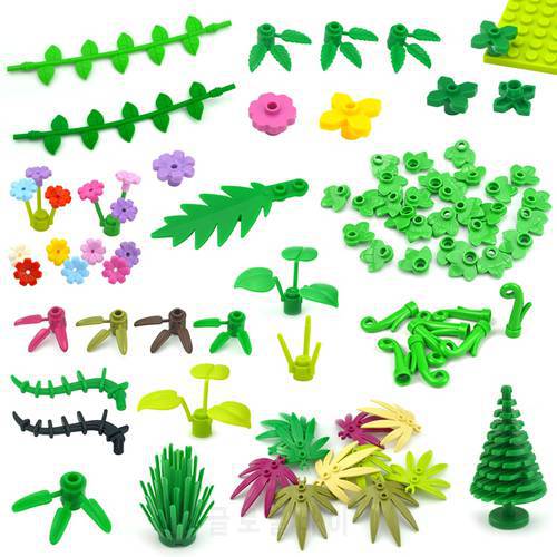 Plant Tree Leaf Flower MOC Parts DIY Building Blocks Toys for Children City Bricks 30176 3741 32607 Compatible All brand