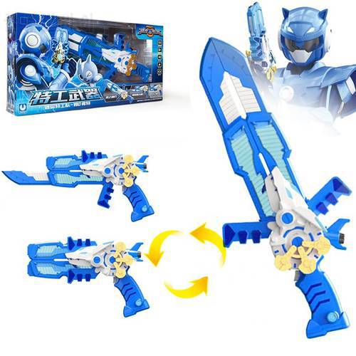 Three Mode Mini Force Transformation Sword Toys with Sound and Light Action Figures MiniForce X Deformation Weapon Gun Toy
