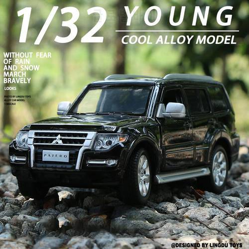 Nicce 1:32 Mitsubishi Pajero V97 SUV Model Toy Car Alloy DieCast Sound Light Steering Shock Aabsorber Off Road Toys Vehicle A308