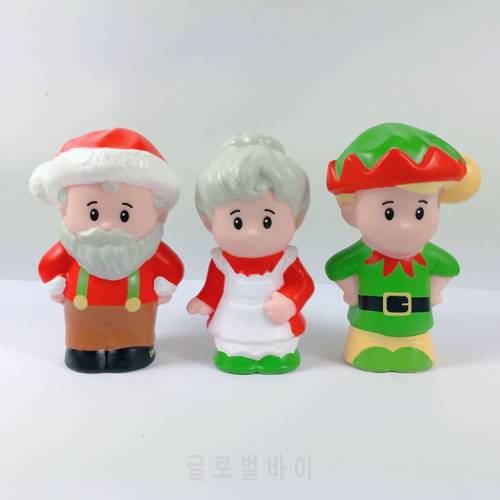 Lot of 3pcs Fisher Little 6.5cm mini People Christmas MRS. CLAUS & SANTA CLAUS & Elf Eddie Cartoon Doll Toy Gift