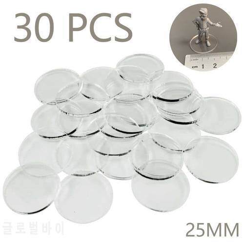 30PCS 25mm Clear Circular Miniature Bases Fits Bundle Board Game Miniatures Model Plastic Figure Display Stands Accessory RPG