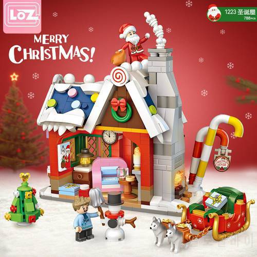 New Loz 1223 Diamond Mini Street Christmas Theme Building Blocks DIY City Friends Tree House Bricks Toys For Children Xmas Gifts