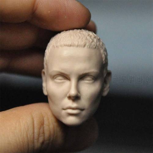 Unpainted 1/6 Short Hair Charlize Theron Head Sculpture Carving Model Fit 12 inch Female Soldier Action Figure Body