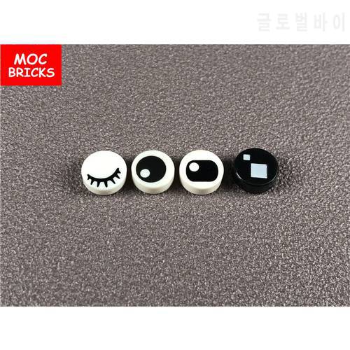 10pairs/lot MOC Bricks Tile Round 1 x 1 with Printed Black Eyes with Pupil Squinting Eyelashes Building Blocks DIY Toys gifts