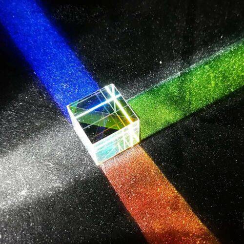Optic Prism Cube Optical Glass Prism, RGB Dispersion Six-Sided Bright Light Combine Cube for Physics and Decoration