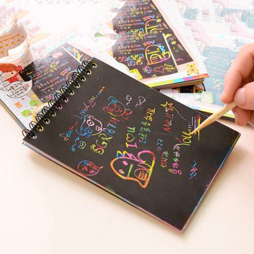 Children Black Paper Colorful Scratch Note Drawing Toys Creative DIY Painting Drawing Coils Book Notebook Toys For Children