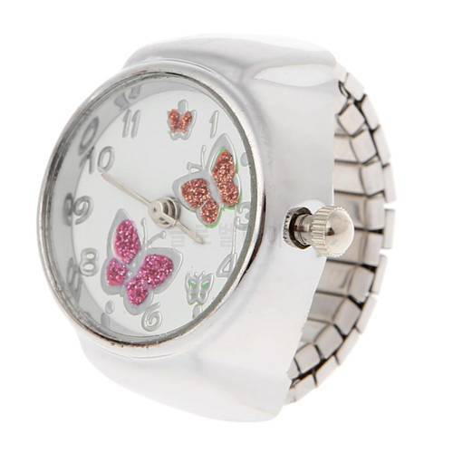 Women Dial Quartz Analog Finger Ring Watch Butterfly Elastic Gift Creative Steel
