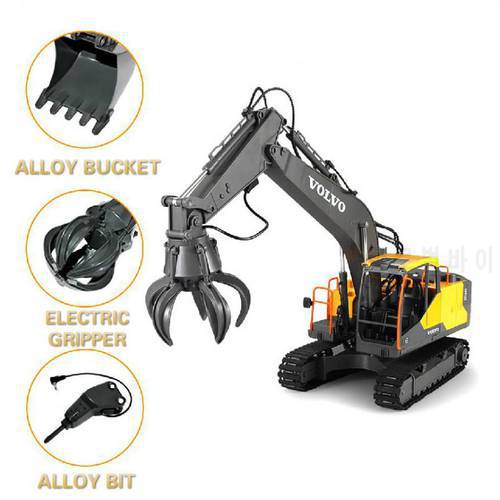 2.4G 3in1 E568 Alloy RC Excavator 1:16 Alloy 17ch Big RC Trucks Simulation Excavator Remote Control 3-Type Engineer Vehicle Toys