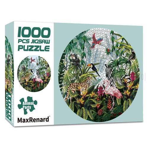 MaxRenard 70*70cm Round Shape Jigsaw Puzzle 1000 Pieces Animal Party Oil Painting Puzzles for Adults Family Game Wall Decoration
