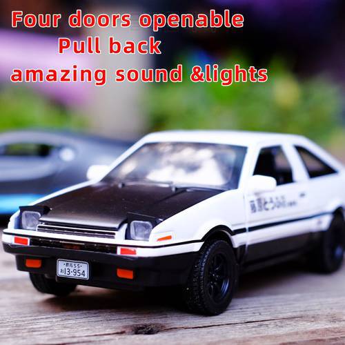 1:32 Toyoto AE86 Alloy Sports Car Model Diecast Toy Four doors openable Sound Light Super Racing Pull Back Toy Collection