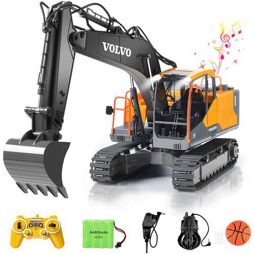 RC Excavator 3 in 1 Construction Metal Remote Control Excavator Shovel Drill 17 Channel 1/16 Full Functional Electric