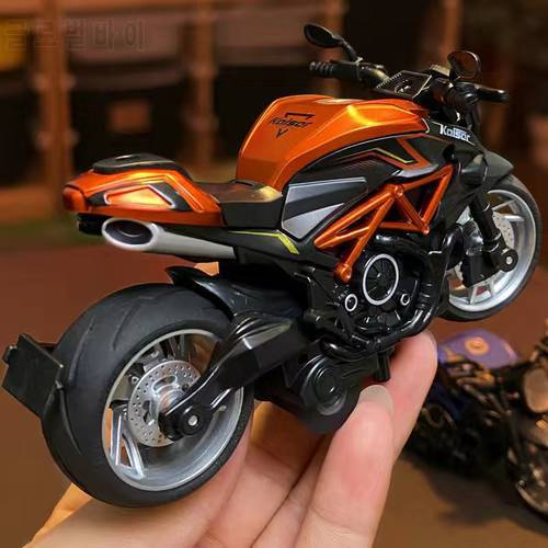 1:14 Simulation Motorcycle Pull Back Alloy Car Model Light Sound Effects Racing Motorcycle Collection Miniature Ornaments