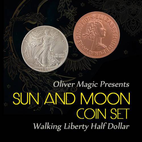 Sun and Moon Coin Set (Walking Liberty Half Dollar) by Oliver Magic Magic Tricks Illusion Close up Magic Coin Appearing/Vanish
