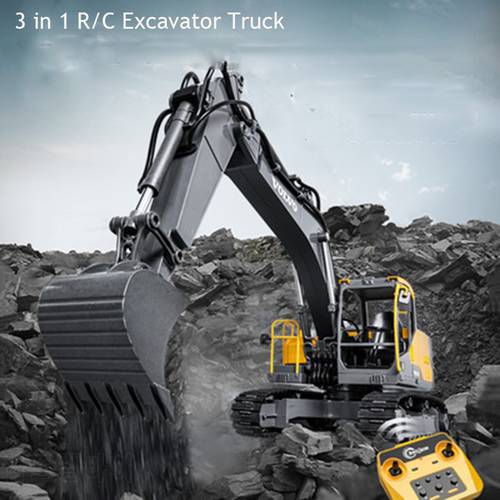 Double E E598 Volvo Authorize RC Bucket Excavator Truck 2.4G 1/16 Metal Engineering Car 3 in 1 Vehicl Hobby Toys Gift