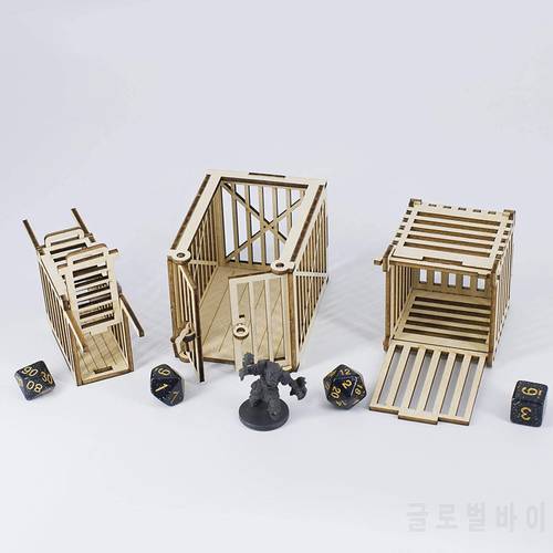 DND Dungeon Prison Cage Miniatures Set of 3 Wood Dice Jails 28mm Fantasy Terrain for Dungeons & Dragons