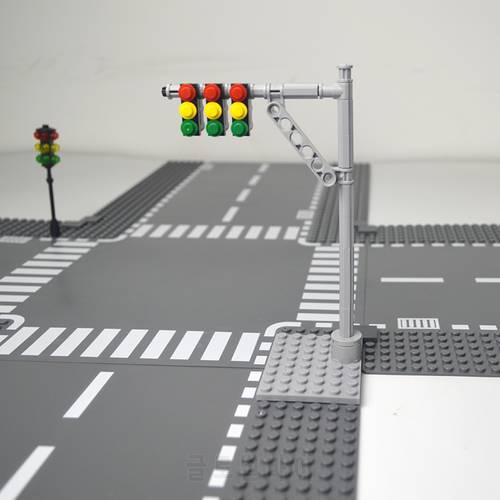 Baseplate City Road Street traffic light Base Plate Building Blocks mini model Compatible All Brands city signal light toys