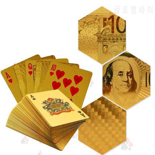 Golden Playing Cards gold foil poker set Euro Dollar Grid Gold Plastic foil poker Durable Waterproof Cards