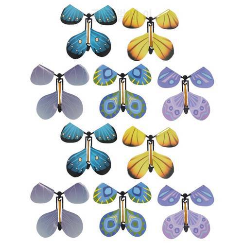 OOTDTY 10 Pcs Flying in the Book Fairy Rubber Band Powered Wind Up Butterfly Toy Funny Gifts