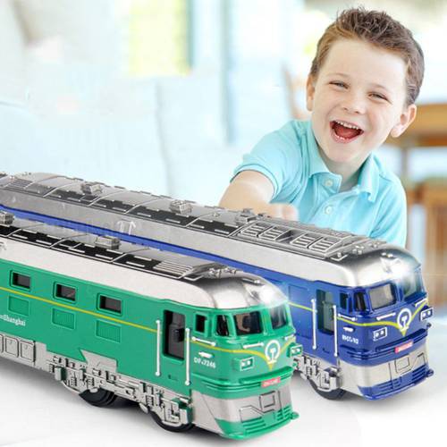 1:87 Simulated Alloy Train Locomotive Model Pull Back Vehicle Toy Sound Lights